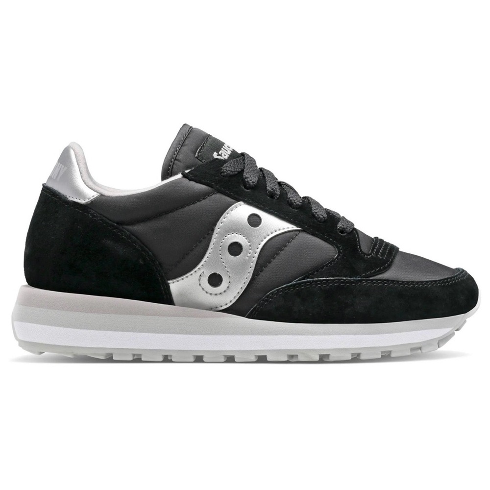Saucony Jazz Triple Black and Silver Athletic Shoes, stack height, Size 9